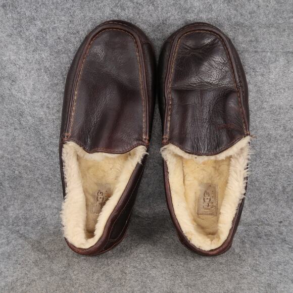 Ugg Shoes Mens 12 Ascot Slippers Loafer Slip On Leather Sheepskin Moccasin Brown main image 11